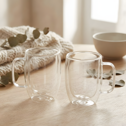 Double Wall Glass Mug 300 ml Set - 2 Pcs
